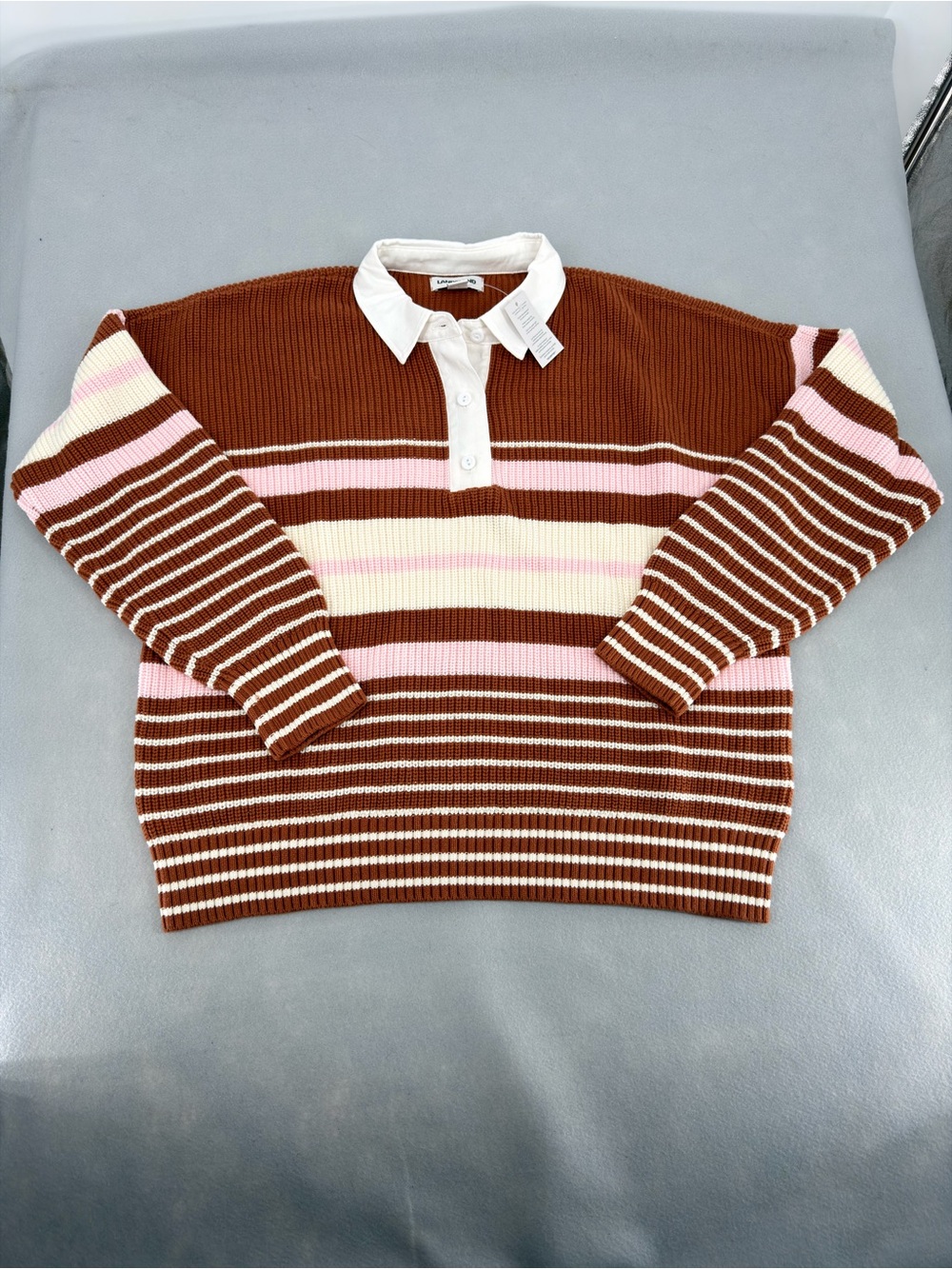 New Lands End Drifter Rugby with Woven Collar Sweater Large - Picture 2 of 8